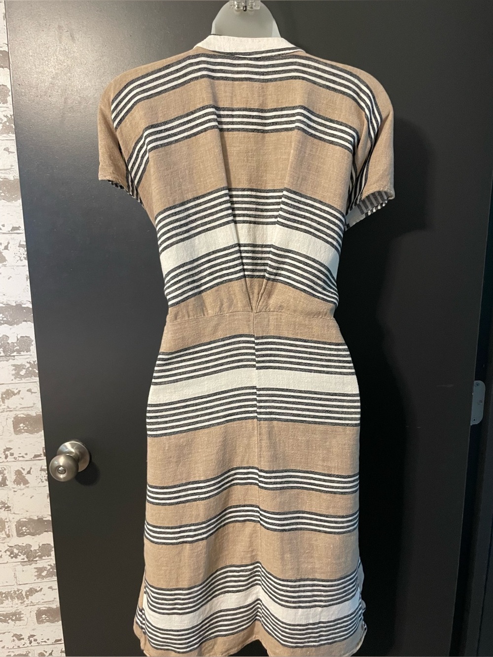 Uncle Frank XS Linen Blend Striped Wrap Waist Shirt Dress Beige Made in USA - Picture 5 of 8